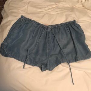 linen denim blue shorts